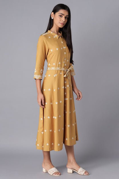 Yellow Flared Panelled Dress - Image 2
